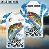 Bluejose Bass Fishing Blue Camo White Pattern Sport Custom Name & Team Name 3D Shirts