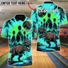 BlueJose Bowling And Pins T-Rex Lava Volcano Customized Name, Team Name 3D Shirt (4 Colors)