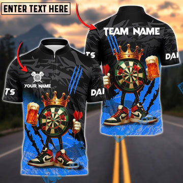 BlueJose Darts King DartBoard With Beer Design Customized Name, Team Name 3D Shirt (4 Colors)