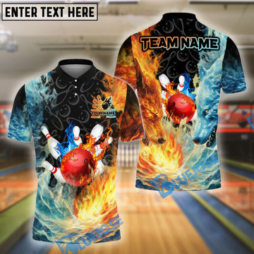 BlueJose Bowling Flame And Ice Wolf Customized Name, Team Name 3D Shirt