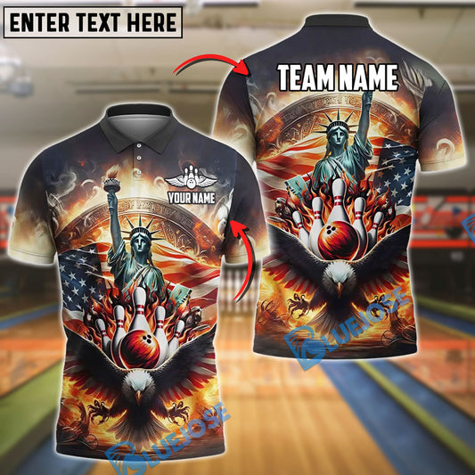 BlueJose Bowling Liberty Strike USA Personalized Name, Team Name Unisex Shirt