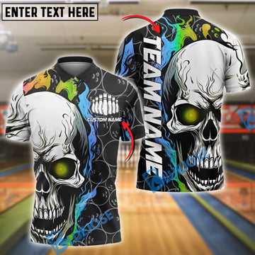 BlueJose Bowling Inferno Skull Rainbow Color Personalized Name, Team Name Unisex Shirt