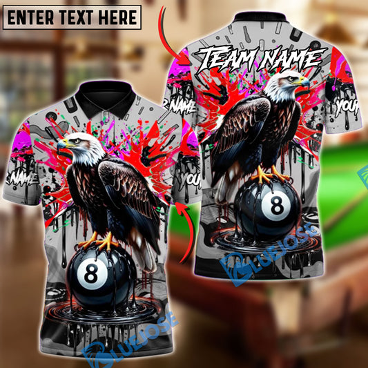 BlueJose Billiards 8-Ball Champion Eagle Customized Name, Team Name 3D Shirt (4 Colors)