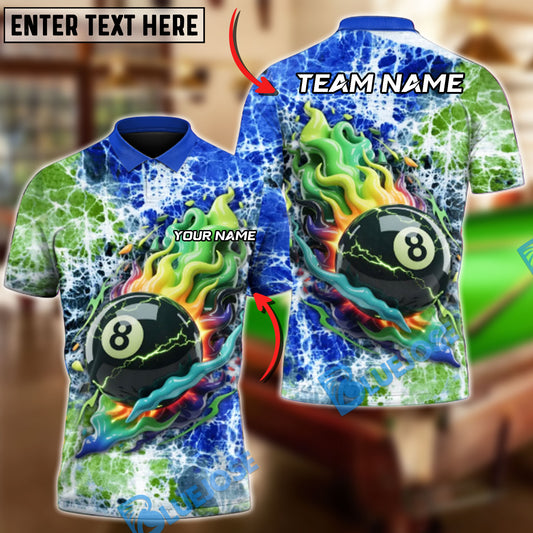 BlueJose Billiards 8-Ball Electro Flame Customized Name, Team Name 3D Shirt (4 Colors)