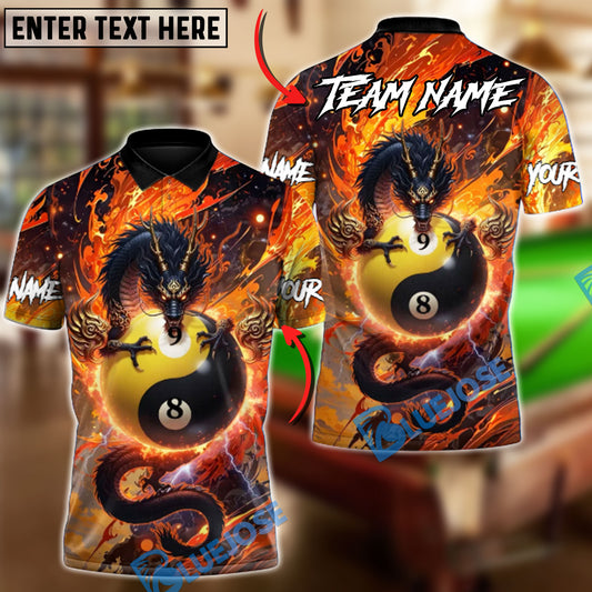 BlueJose Billiards 8-Ball & 9-Ball Yinyang Azure Dragon Awakening Customized Name, Team Name 3D Shirt (4 Colors)