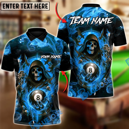 BlueJose Billiards 8-Ball Shadow Reaper Customized Name, Team Name 3D Shirt (4 Colors)