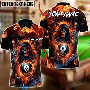 BlueJose Billiards 8-Ball Shadow Reaper Customized Name, Team Name 3D Shirt (4 Colors)