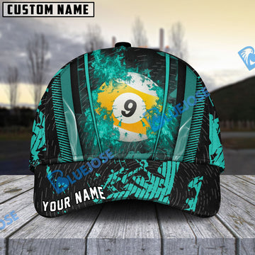 BlueJose Billiards Ball 9 Abstract Grunge Texture Personalized Name Cap (5 Colors)