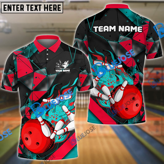 BlueJose Bowling And Pins Colorful Flame Throw Customized Name 3D Shirt (4 Colors)