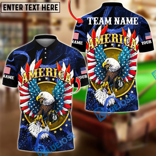 BlueJose Billiards 8-Ball American Eagle Glory Wings Design Personalized Name, Team Name Unisex Shirt (6 Colors)