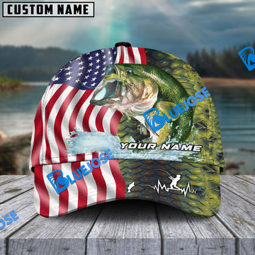 BlueJose Personalized Bass Skin American Flag Fishing Classic Cap