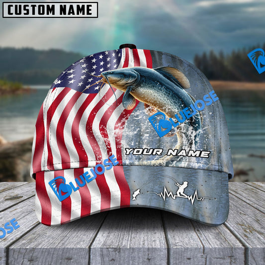 BlueJose Personalized Catfish Skin American Flag Fishing Classic Cap