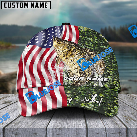 BlueJose Personalized Crappie Skin American Flag Fishing Classic Cap