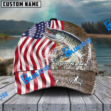 BlueJose Personalized Musky Skin American Flag Fishing Classic Cap