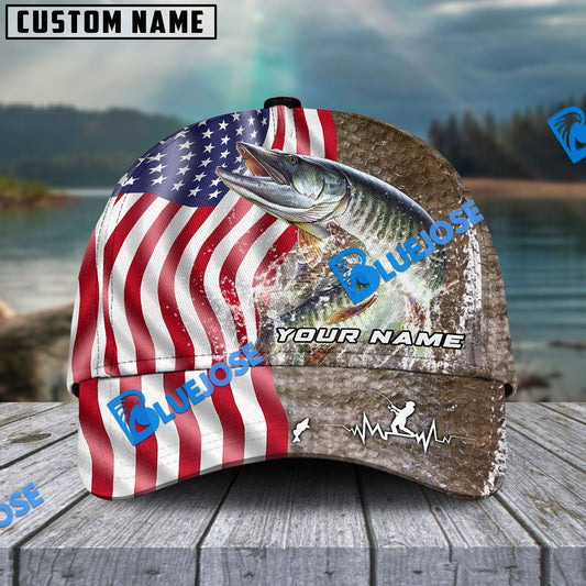 BlueJose Personalized Musky Skin American Flag Fishing Classic Cap