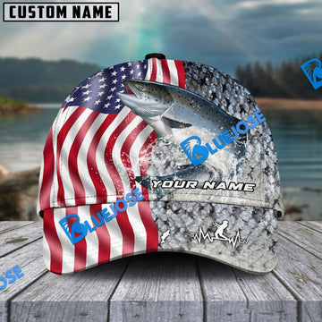 BlueJose Personalized Salmon Skin American Flag Fishing Classic Cap