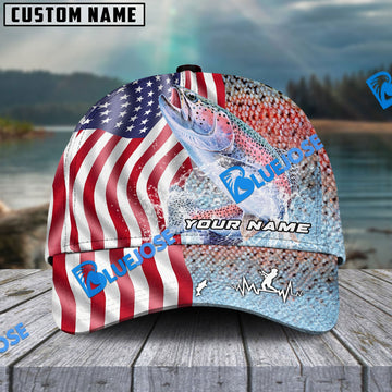 BlueJose Personalized Trout Skin American Flag Fishing Classic Cap