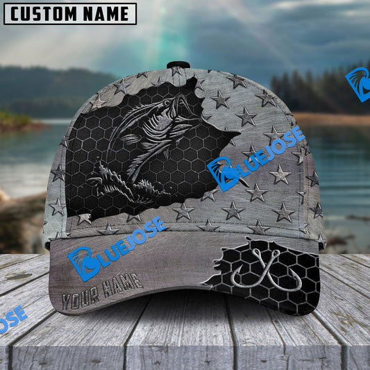 BlueJose Personalized Bass Fishing Black Metal Pattern Classic Cap