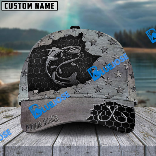 BlueJose Personalized Catfish Fishing Black Metal Pattern Classic Cap