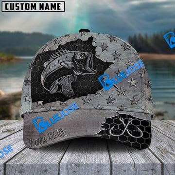 BlueJose Personalized Large Mouth Bass Fishing Black Metal Pattern Classic Cap