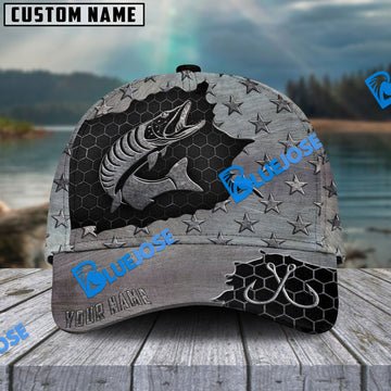 BlueJose Personalized Musky Fishing Black Metal Pattern Classic Cap