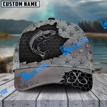 BlueJose Personalized Salmon Fishing Black Metal Pattern Classic Cap