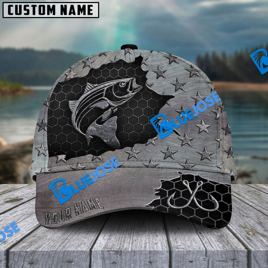 BlueJose Personalized Striped Bass Fishing Black Metal Pattern Classic Cap