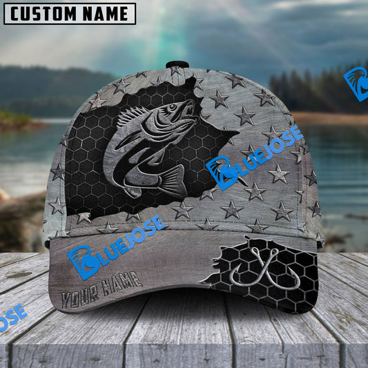 BlueJose Personalized Walleye Fishing Black Metal Pattern Classic Cap