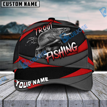 BlueJose Personalized Trout Fishing Red Gray Spinning Pattern Classic Cap