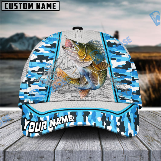 BlueJose Personalized Walleye Fishing Light Blue Camo Sport Classic Cap