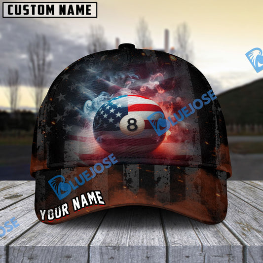 BlueJose Billiards Ball 8 Smoke American Flag Personalized Name Cap