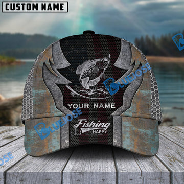 BlueJose Personalized Crappie Fishing American Flag Rusty Metal Pattern Classic Cap