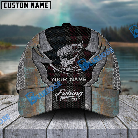 BlueJose Personalized Crappie Fishing American Flag Rusty Metal Pattern Classic Cap