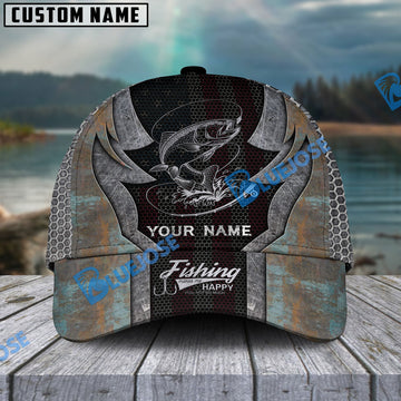 BlueJose Personalized Trout Fishing American Flag Rusty Metal Pattern Classic Cap