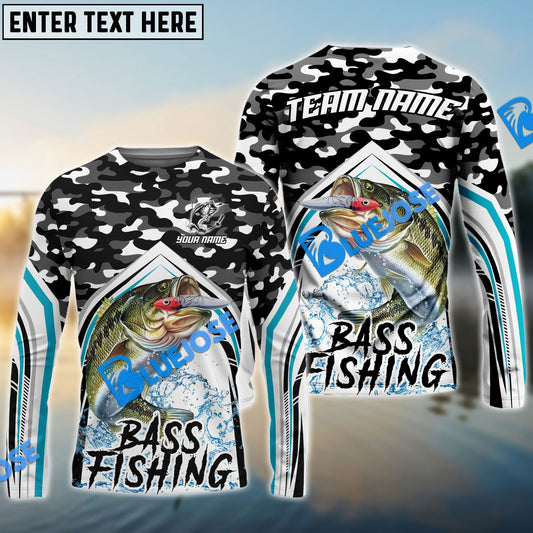 Bluejose Bass Fishing Black Camo Sport Custom Name & Team Name 3D Shirts