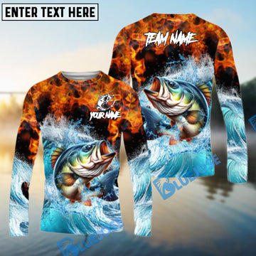 Bluejose Bass Fishing Sea Fire Design Name & Team Name 3D Shirts