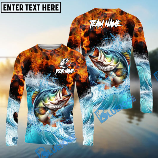 Bluejose Bass Fishing Sea Fire Design Name & Team Name 3D Shirts