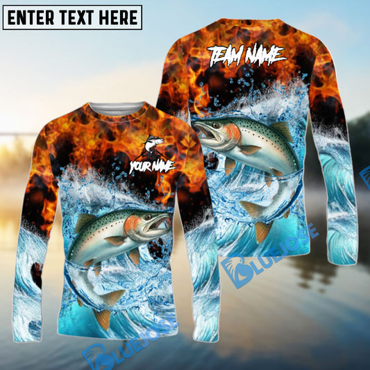 Bluejose Salmon Fishing Sea Fire Design Name & Team Name 3D Shirts