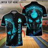 BlueJose Bowling And Pins Flame Skull Light Pattern Customized Name, Team Name 3D Shirt (4 Colors)