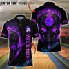 BlueJose Bowling And Pins Flame Skull Light Pattern Customized Name, Team Name 3D Shirt (4 Colors)