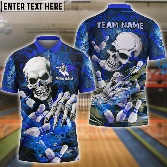 BlueJoses Bowling And Pins Skull Lightning Multicolor Customized Name 3D Shirt ( 4 Colors )