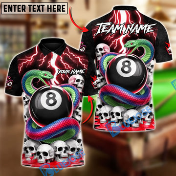 BlueJose Billiards Ball 8 Lightning Snake Skull Customized Name, Team Name 3D Shirt