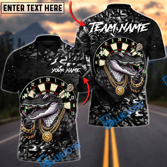 BlueJose Darts King Crocodile Multicolor Options Personalized Name Shirt (6 Colors)