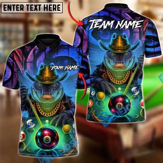 BlueJose Billiards 8-Ball The Crocodile Breaker Customized Name, Team Name 3D Shirt (4 Colors)