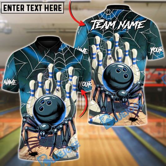 BlueJose Bowling & Pins Spider Strike Customized Name, Team Name 3D Shirt (4 Colors)