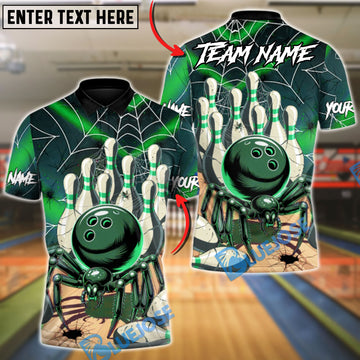 BlueJose Bowling & Pins Spider Strike Customized Name, Team Name 3D Shirt (4 Colors)