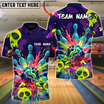 BlueJose Bowling Neon Skull Personalized Name, Team Name 3D Shirt