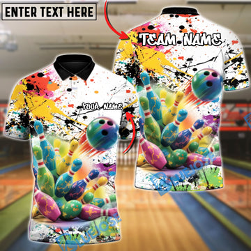 BlueJose Bowling Color Splash Blast Personalized Name, Team Name 3D Shirt
