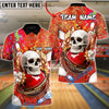 BlueJose Bowling & Pins Skull Splash Strike Customized Name, Team Name 3D Shirt (4 Colors)