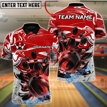 BlueJose Bowling & Pins Crimson Chaos Strike Customized Name, Team Name 3D Shirt (4 Colors)